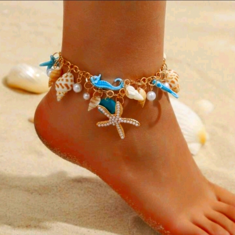 🆕️Cute Summer Beach Charm Anklet with Shells and Starfish🥰